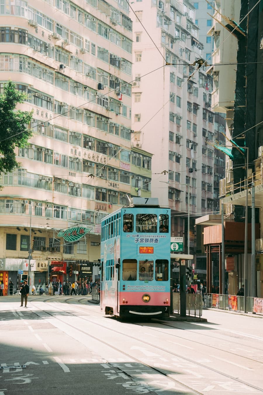 A classic Hong Kong tram passing through Wan Chai